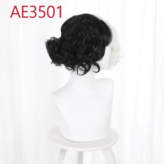 E-AE3501 SHORT CURL WIGS HALF WHITE HALF BLACK CRUELLA FAKE HAIR E-AE3501 SHORT CURL WIGS HALF WHITE HALF BLACK CRUELLA FAKE HAIR