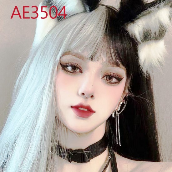 E-AE3504 60CM LONG STRAIGHT WIGS HALF WHITE HALF BLACK CRUELLA FAKE HAIR E-AE3504 60CM LONG STRAIGHT WIGS HALF WHITE HALF BLACK CRUELLA FAKE HAIR