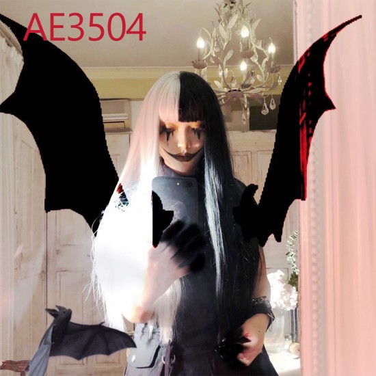 E-AE3504 60CM LONG STRAIGHT WIGS HALF WHITE HALF BLACK CRUELLA FAKE HAIR E-AE3504 60CM LONG STRAIGHT WIGS HALF WHITE HALF BLACK CRUELLA FAKE HAIR