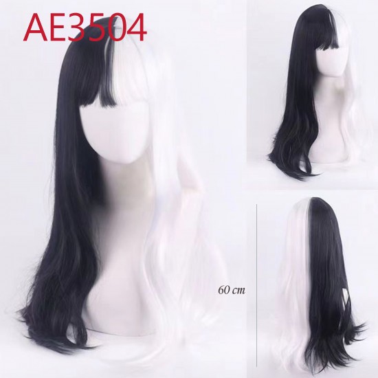 E-AE3504 60CM LONG STRAIGHT WIGS HALF WHITE HALF BLACK CRUELLA FAKE HAIR E-AE3504 60CM LONG STRAIGHT WIGS HALF WHITE HALF BLACK CRUELLA FAKE HAIR