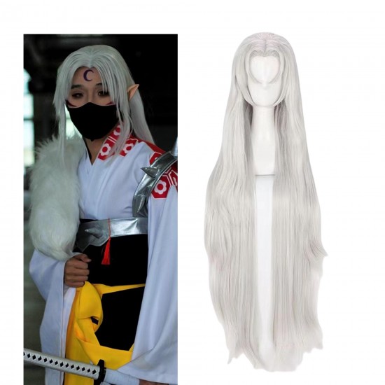 E-AE3580 100CM SILVER WHITE LONG STRAIGHT WIGS SESSHOMARU COSPLAY FAKE HAIR INUYASHA E-AE3580 100CM SILVER WHITE LONG STRAIGHT WIGS SESSHOMARU COSPLAY FAKE HAIR INUYASHA