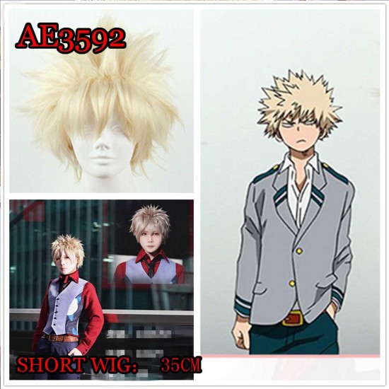 E-AE3592 MY HERO ACADEMIA BAKUGOU KATSUKI COSPLAY ANMIE SHORT WIG COLORFUL FAKE HAIR 35CM