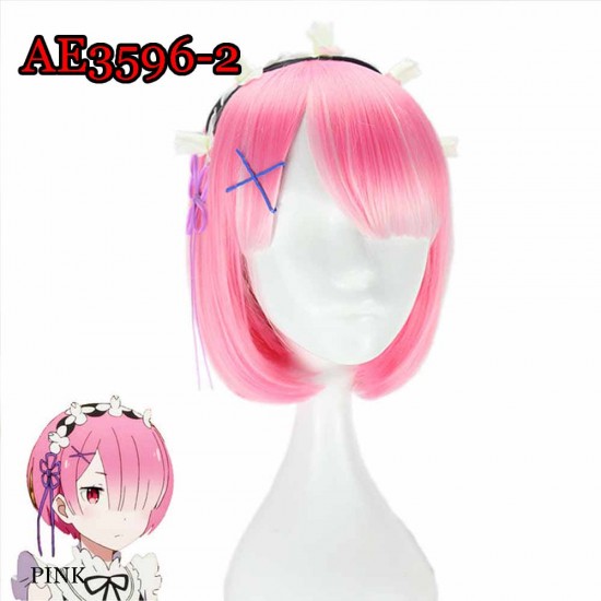 E-AE3596-2 30cm SHORT WIGS LIFE IN A DIFFERENT WORLD FROM ZERO (with the flower hairpin accessory)