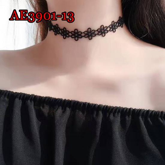 E-AE3901-12  FLOWER BLACK CHOCKER NECKLACE