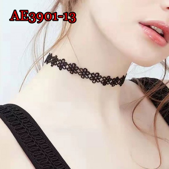 E-AE3901-12  FLOWER BLACK CHOCKER NECKLACE