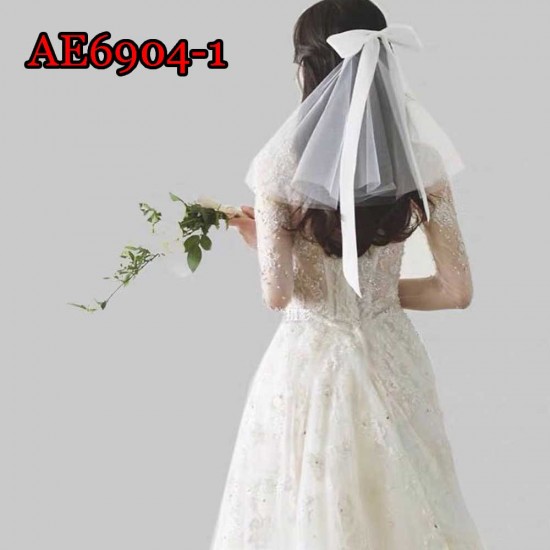 E-AE6904 45CM SIMPLE RIBBON 2-LAYOUT WEDDING HAIRVEIL