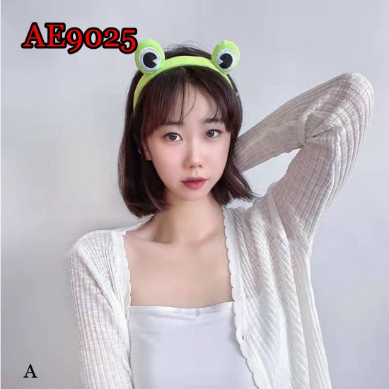 E-AE9025 2PIECES/PACK FANCY GREEN FROG HEAD HAIRPIN AND HAIRBAND