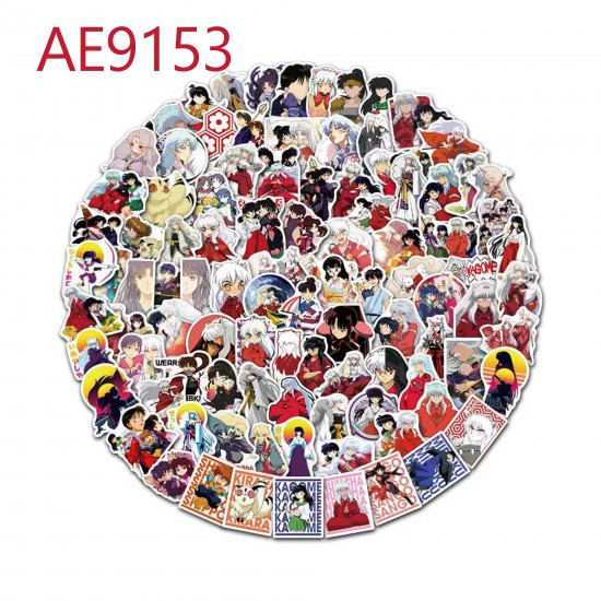 E-AE9153 100PCS/PACK INUYASHA ANIME PVC MIX STICKERS