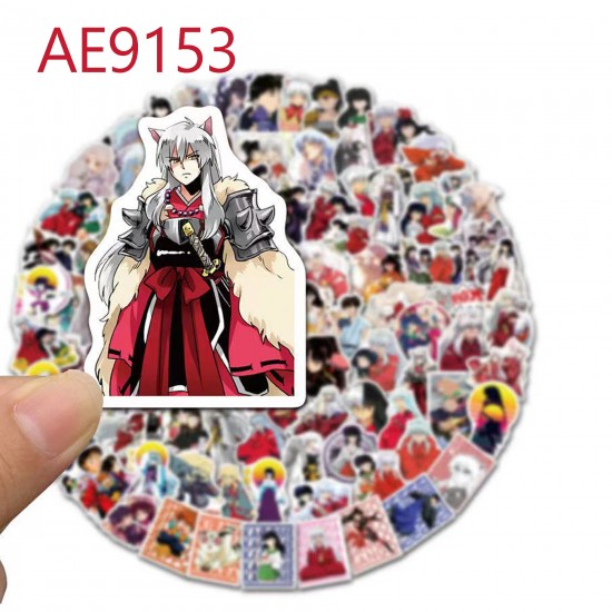 E-AE9153 100PCS/PACK INUYASHA ANIME PVC MIX STICKERS