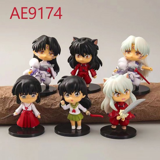 E-AE9174 6PCS SET 9CM INUYASHA WITH FRIENDS ANIME ACTION FIGURE CAKE TOPPERS