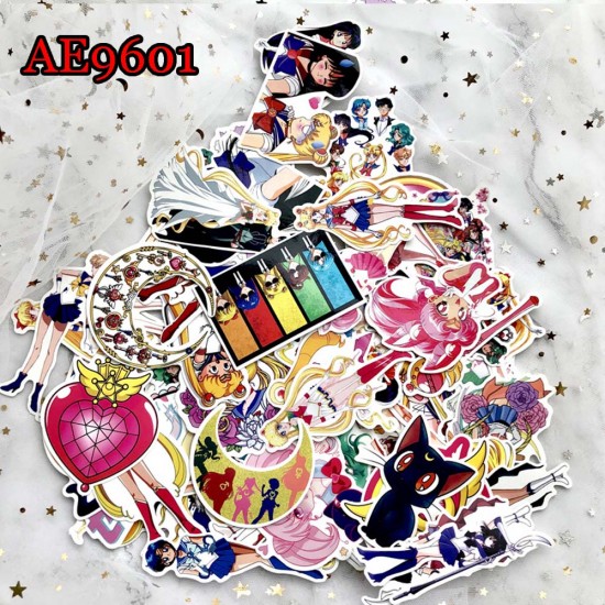 E-AE9601 50PCS/PACK SAILOR MOON ANIME PVC MIX STICKERS