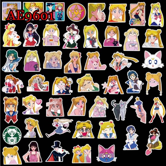 E-AE9601 50PCS/PACK SAILOR MOON ANIME PVC MIX STICKERS