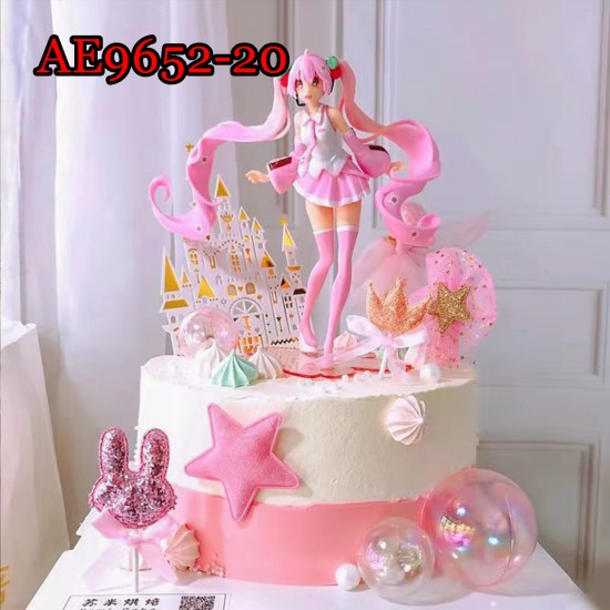 E-AE9652-20 BIG 20CM HATSUNE MIKU PINK ANIME ACTION FIGURE CAKE TOPPERS