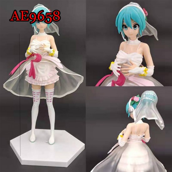 E-AE9658 25CM HATSUNE MIKU SHORT WHITE WEDDING DRESS ANIME ACTION FIGURE CAKE TOPPERS