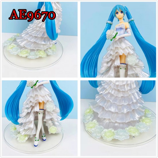 E-AE9670 19CM HATSUNE MIKU FLOWER WEDDING DRESS ANIME ACTION FIGURE CAKE TOPPERS