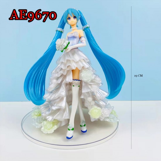 E-AE9670 19CM HATSUNE MIKU FLOWER WEDDING DRESS ANIME ACTION FIGURE CAKE TOPPERS