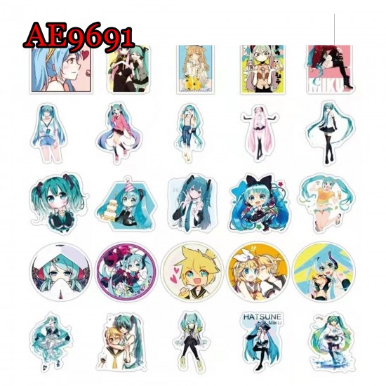 E-AE9691 50PCS/PACK HATSUNE MIKU ANIME PVC MIX STICKERS