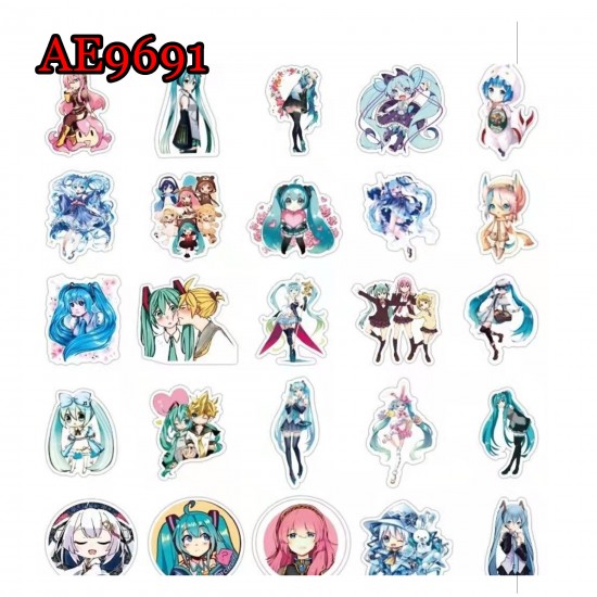 E-AE9691 50PCS/PACK HATSUNE MIKU ANIME PVC MIX STICKERS