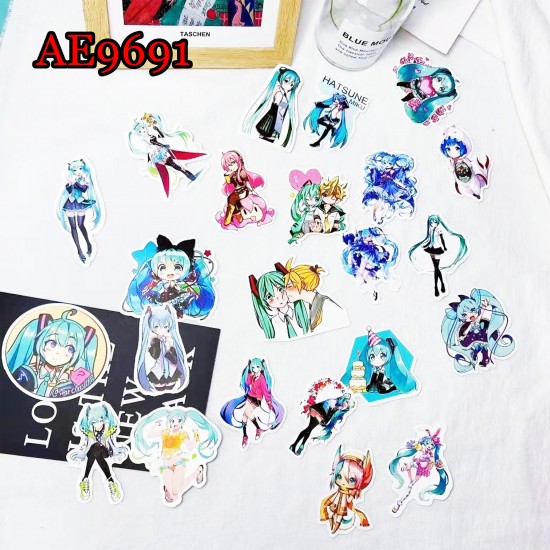 E-AE9691 50PCS/PACK HATSUNE MIKU ANIME PVC MIX STICKERS