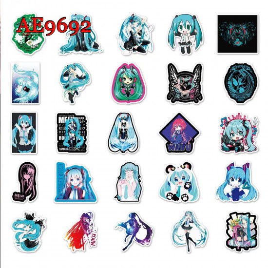 E-AE9692B 50PCS/PACK HATSUNE MIKU ANIME PVC MIX STICKERS