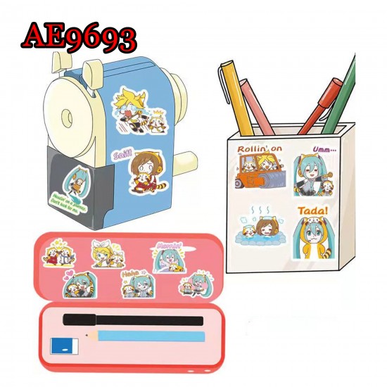 E-AE9693 40PCS/PACK HATSUNE MIKU WITH FANCY WORDS ANIME PVC MIX STICKERS