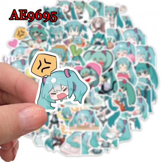 E-AE9695 65PCS/PACK HATSUNE MIKU ANIME PVC MIX STICKERS E-AE9695 65PCS/PACK HATSUNE MIKU ANIME PVC MIX STICKERS