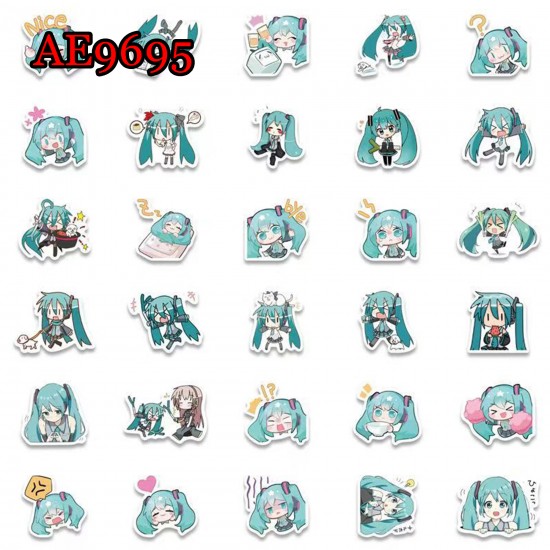 E-AE9695 65PCS/PACK HATSUNE MIKU ANIME PVC MIX STICKERS E-AE9695 65PCS/PACK HATSUNE MIKU ANIME PVC MIX STICKERS