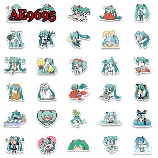 E-AE9695 65PCS/PACK HATSUNE MIKU ANIME PVC MIX STICKERS E-AE9695 65PCS/PACK HATSUNE MIKU ANIME PVC MIX STICKERS