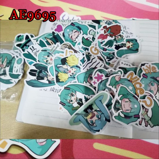 E-AE9695 65PCS/PACK HATSUNE MIKU ANIME PVC MIX STICKERS E-AE9695 65PCS/PACK HATSUNE MIKU ANIME PVC MIX STICKERS
