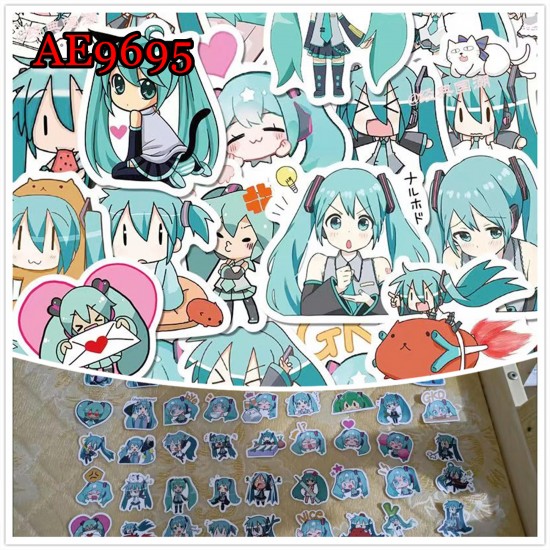 E-AE9695 65PCS/PACK HATSUNE MIKU ANIME PVC MIX STICKERS E-AE9695 65PCS/PACK HATSUNE MIKU ANIME PVC MIX STICKERS