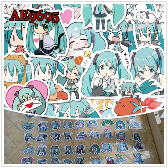 E-AE9695 65PCS/PACK HATSUNE MIKU ANIME PVC MIX STICKERS