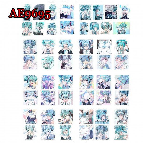 E-AE9696 52PCS/PACK SQUARE HATSUNE MIKU WITH DOG ANIME PVC MIX STICKERS