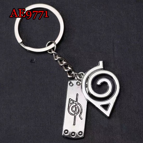 E-AE9771 NARUTO TWO LOGO SILVER LEAF COSPLAY ANIME ACCESSORIES KEYCHAIN