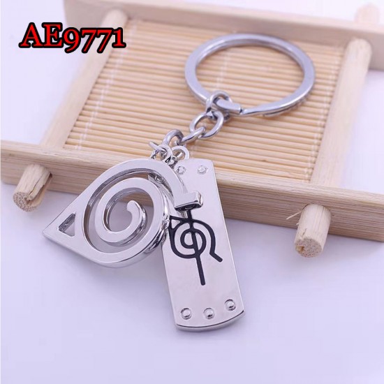 E-AE9771 NARUTO TWO LOGO SILVER LEAF COSPLAY ANIME ACCESSORIES KEYCHAIN
