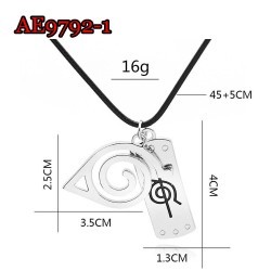 E-AE9792-1 NARUTO TWO LOGO SILVER LEAF COSPLAY ANIME ACCESSORIES NECKLACE