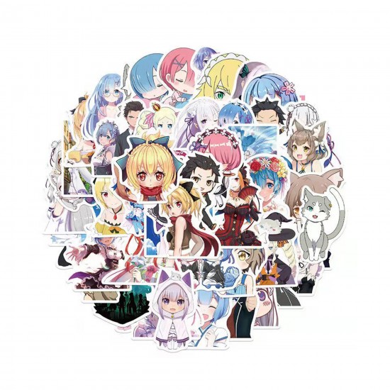 E-AE9801 50PCS/PACK LIFE IN A DIFFERENT WORLD FROM ZERO ANIME PVC MIX STICKERS