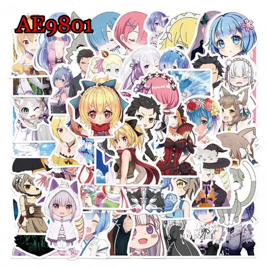 E-AE9801 50PCS/PACK LIFE IN A DIFFERENT WORLD FROM ZERO ANIME PVC MIX STICKERS E-AE9801 50PCS/PACK LIFE IN A DIFFERENT WORLD FROM ZERO ANIME PVC MIX STICKERS