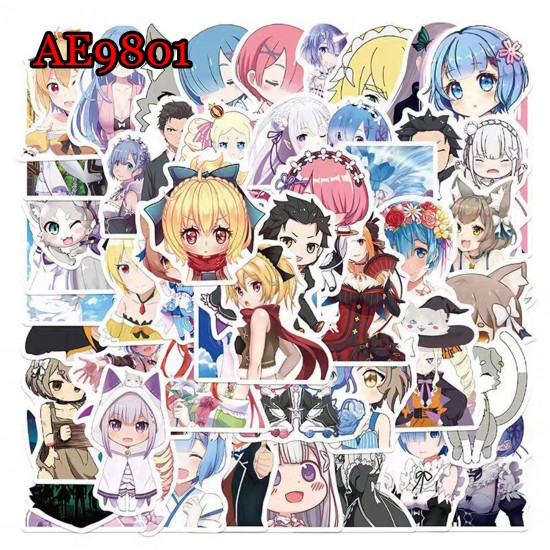 E-AE9801 50PCS/PACK LIFE IN A DIFFERENT WORLD FROM ZERO ANIME PVC MIX STICKERS