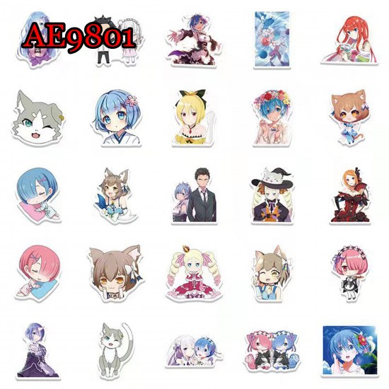 E-AE9801 50PCS/PACK LIFE IN A DIFFERENT WORLD FROM ZERO ANIME PVC MIX STICKERS E-AE9801 50PCS/PACK LIFE IN A DIFFERENT WORLD FROM ZERO ANIME PVC MIX STICKERS