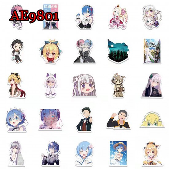 E-AE9801 50PCS/PACK LIFE IN A DIFFERENT WORLD FROM ZERO ANIME PVC MIX STICKERS