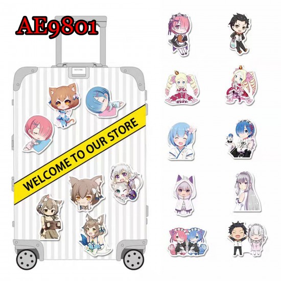 E-AE9801 50PCS/PACK LIFE IN A DIFFERENT WORLD FROM ZERO ANIME PVC MIX STICKERS E-AE9801 50PCS/PACK LIFE IN A DIFFERENT WORLD FROM ZERO ANIME PVC MIX STICKERS