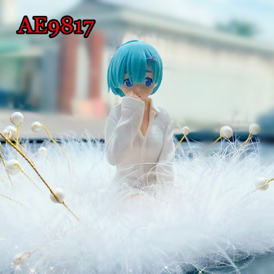 E-AE9817 11CM LIFE IN A DIFFERENT WORLD FROM ZERO REM IN WHITE SHIRT ANIME ACTION FIGURE CAKE TOPPERS