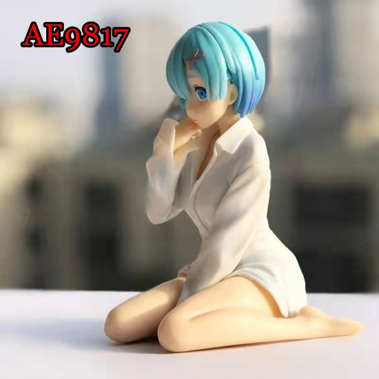 E-AE9817 11CM LIFE IN A DIFFERENT WORLD FROM ZERO REM IN WHITE SHIRT ANIME ACTION FIGURE CAKE TOPPERS