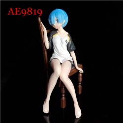 E-AE9819 16CM LIFE IN A DIFFERENT WORLD FROM ZERO REM IN T-SHIRT WITH CHAIR ANIME ACTION FIGURE CAKE TOPPERS