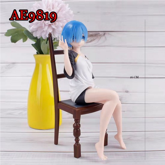 E-AE9819 16CM LIFE IN A DIFFERENT WORLD FROM ZERO REM IN T-SHIRT WITH CHAIR ANIME ACTION FIGURE CAKE TOPPERS
