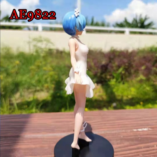 E-AE9822 23CM LIFE IN A DIFFERENT WORLD FROM ZERO REM IN WHITE DRESS ANIME ACTION FIGURE CAKE TOPPERS