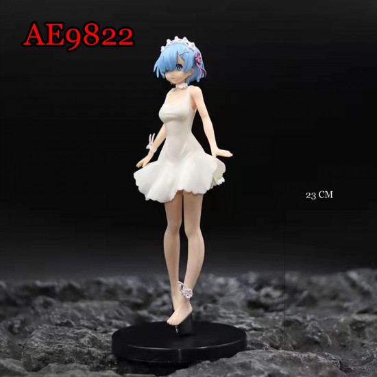 E-AE9822 23CM LIFE IN A DIFFERENT WORLD FROM ZERO REM IN WHITE DRESS ANIME ACTION FIGURE CAKE TOPPERS