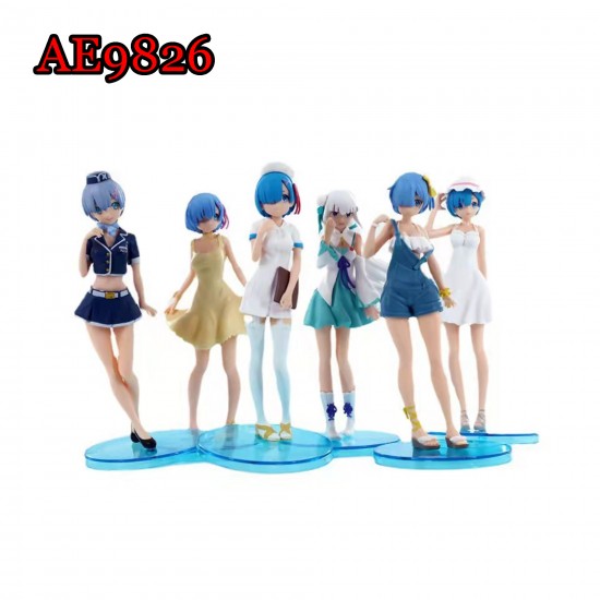 E-AE9826 6pcs/lot 17CM REM AND EMIRIA LIFE IN A DIFFERENT WORLD FROM ZERO ANIME ACTION FIGURE CAKE TOPPERS