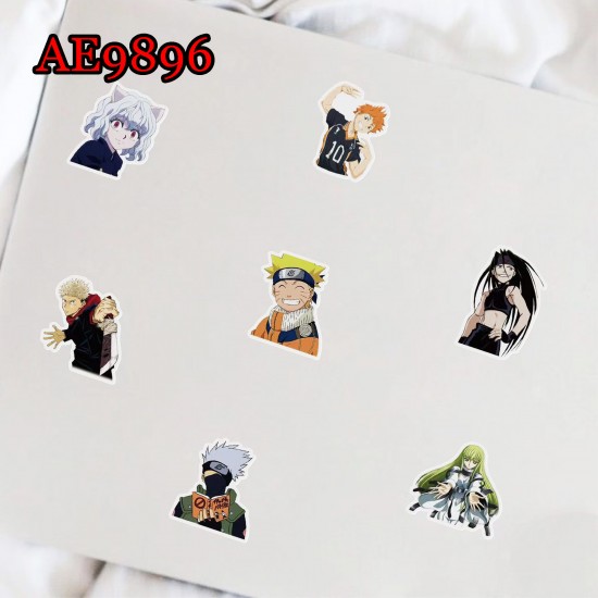 E-AE9896 100PCS/PACK JAPANESE ANIME MIX CHARACTERS PVC MIX STICKERS