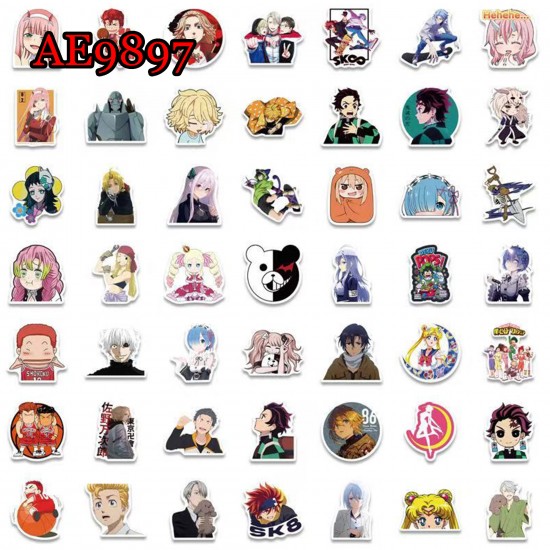 E-AE9897 200PCS/PACK JAPANESE ANIME CHARACTER PVC MIX STICKERS